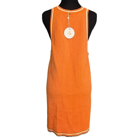 PQ Swim Paloma Logan Dress Sporty‎ Knit Mini Dress Orange Ribbed Cover Up Med/Lg